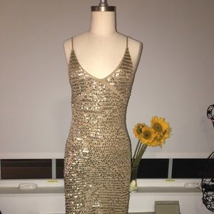 Gold Sequin Cocktail Dress BCBG Max Azria